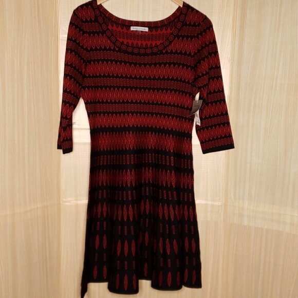 Donny And Nicole Womens New Black Red Geometric Print Sweater Dress XL - Picture 1 of 8